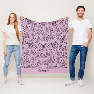 Nahtlose Blumenmuster lila personalisierter Name Fleecedecke