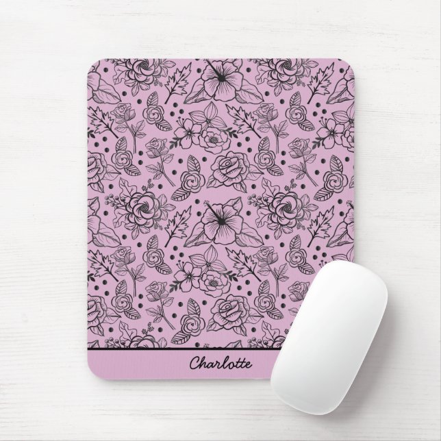 Nahtlose Blumenmuster lila personalisierter Name Mousepad (Mit Mouse)