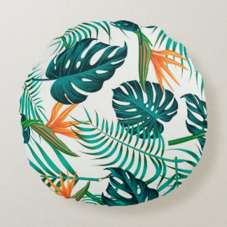 Nahtlose Blumenmuster mit Blätter. tropischer Rück Rundes Kissen