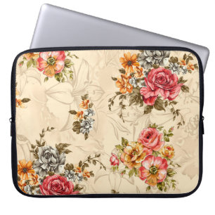 Nahtlose Blumenmuster mit Blume und Creme ba Laptopschutzhülle