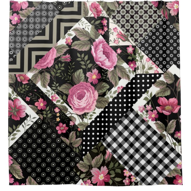 nahtlose Blumenmuster mit geometrischer Struktur Duschvorhang (Vorderseite)
