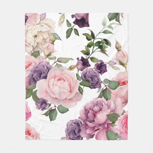 Nahtlose Blumenmuster mit Rose, Aquarell. Fleecedecke (Vorderseite)