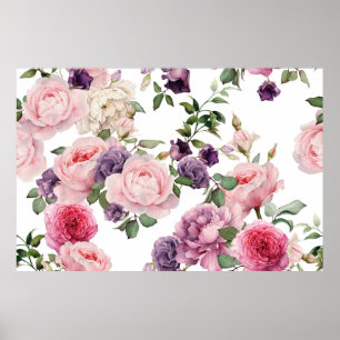 Nahtlose Blumenmuster mit Rose, Aquarell. Poster