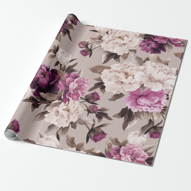 Nahtlose Blumenmuster mit Rose auf heller Rückseit Geschenkpapier (Ungerollt)