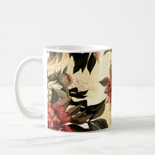 Nahtlose Blumenmuster mit roten und orangefarbenen Kaffeetasse