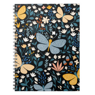 Nahtlose Blumenmuster mit Schmetterlingen, von Han Notizblock