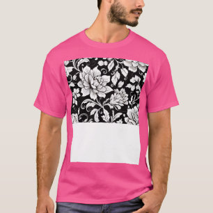 Nahtlose Blumenmuster mit Schwarz-Weiß-Blüte T-Shirt