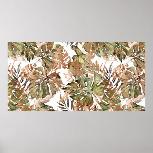 Nahtlose Blumenmuster mit tropischem und goldenem  Poster (Vorne)