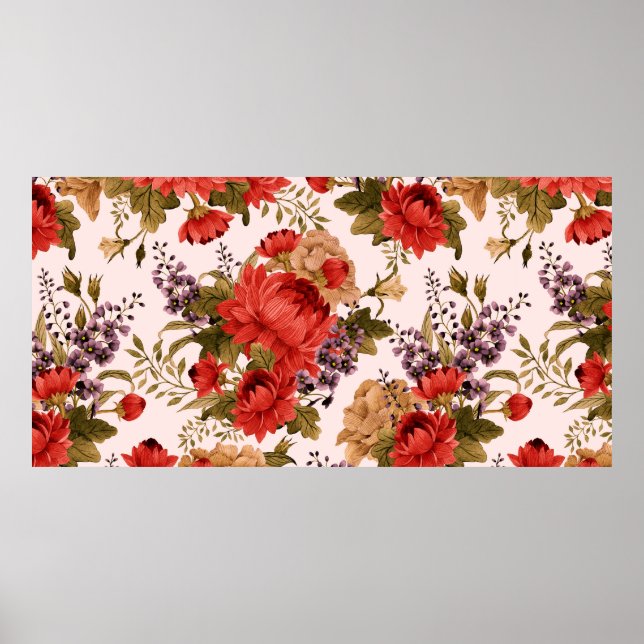 Nahtlose Blumenmuster Rose mit Chrysanthemum a Poster (Vorne)