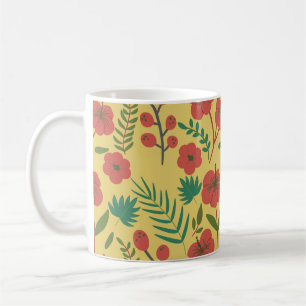 Nahtlose Blumenmuster, rot-gelb-grüne Blume Kaffeetasse