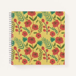 Nahtlose Blumenmuster, rot-gelb-grüne Blume Notizbuch