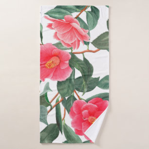 Nahtlose Blumenmuster, rote Kamelien-Blume mit Badehandtuch