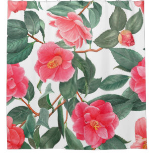 Nahtlose Blumenmuster, rote Kamelien-Blume mit Duschvorhang