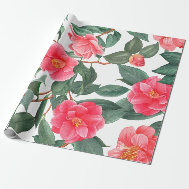 Nahtlose Blumenmuster, rote Kamelien-Blume mit Geschenkpapier (Ungerollt)