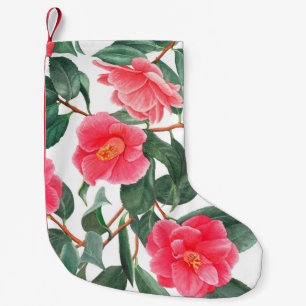Nahtlose Blumenmuster, rote Kamelien-Blume mit Kleiner Weihnachtsstrumpf