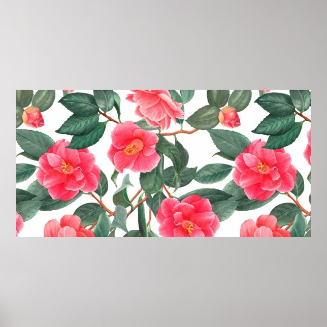 Nahtlose Blumenmuster, rote Kamelien-Blume mit Poster (Vorne)