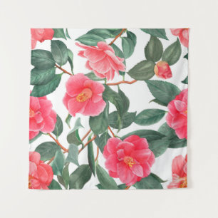 Nahtlose Blumenmuster, rote Kamelien-Blume mit Wandteppich