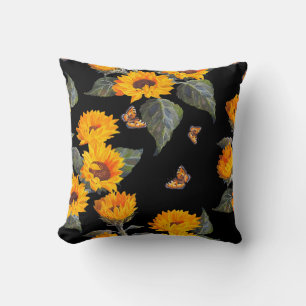 Nahtlose Blumenmuster Sonnenblumen auf schwarzem R Kissen