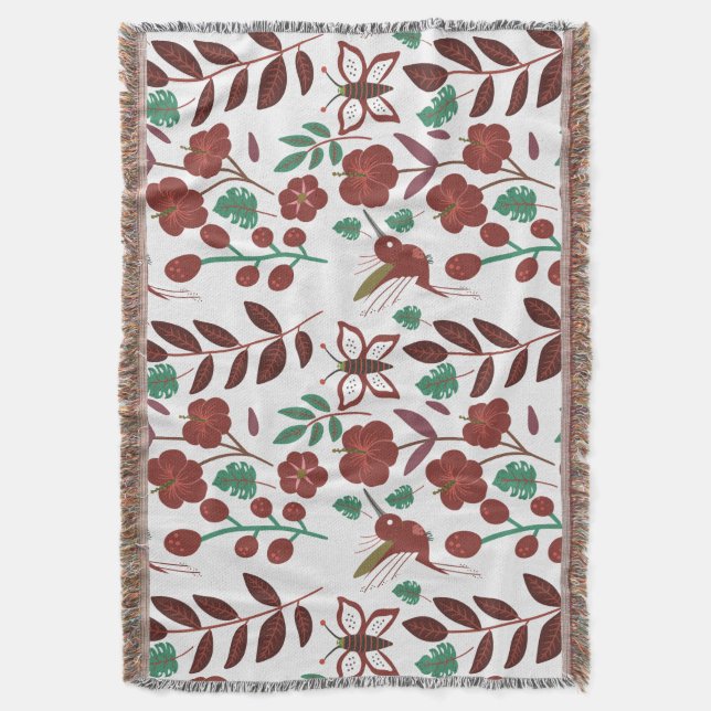 Nahtlose Blumenmuster, Vögel und Schmetterlinge Decke (Vorderseite Vertikal)