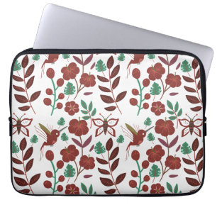 Nahtlose Blumenmuster, Vögel und Schmetterlinge Laptopschutzhülle