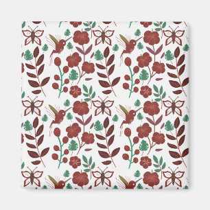 Nahtlose Blumenmuster, Vögel und Schmetterlinge Magnet