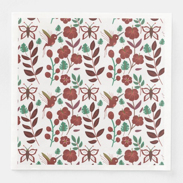 Nahtlose Blumenmuster, Vögel und Schmetterlinge Serviette (Vorderseite)