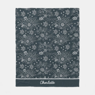 Nahtlose Blumenmuster weiß auf dunkelpersonalisier Fleecedecke