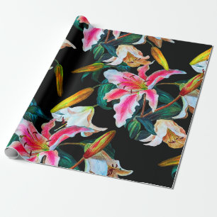 Nahtlose Blumenmuster. Weiße und rosa Lilie auf e Geschenkpapier
