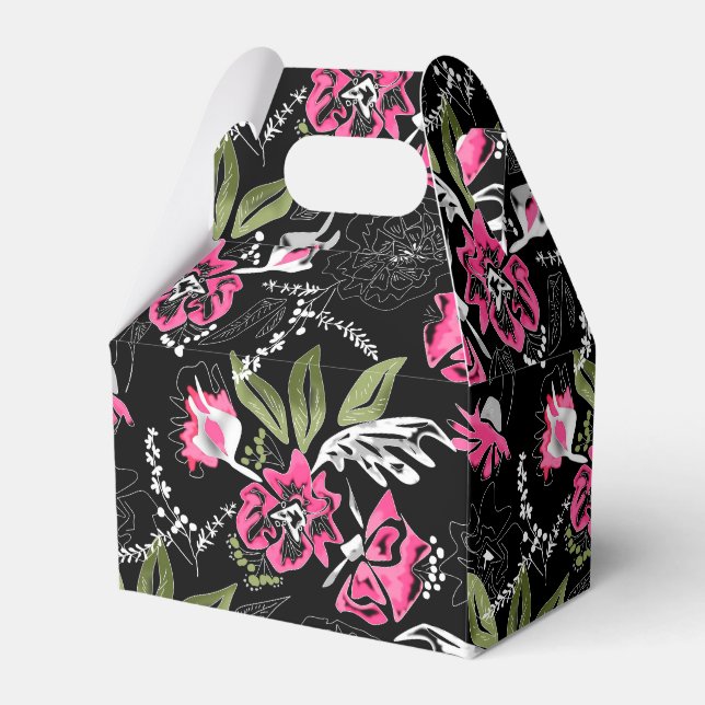 Nahtlose, blumenrosa Blume Blätter Aquarellmatte Geschenkschachtel (Vorderseite)