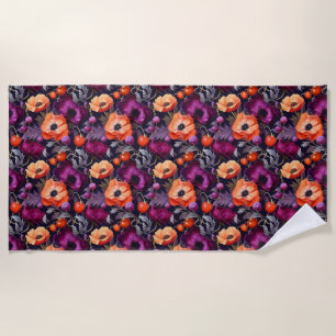 Nahtlose Blüte mit Rot, Orange, violetten Blumen Strandtuch