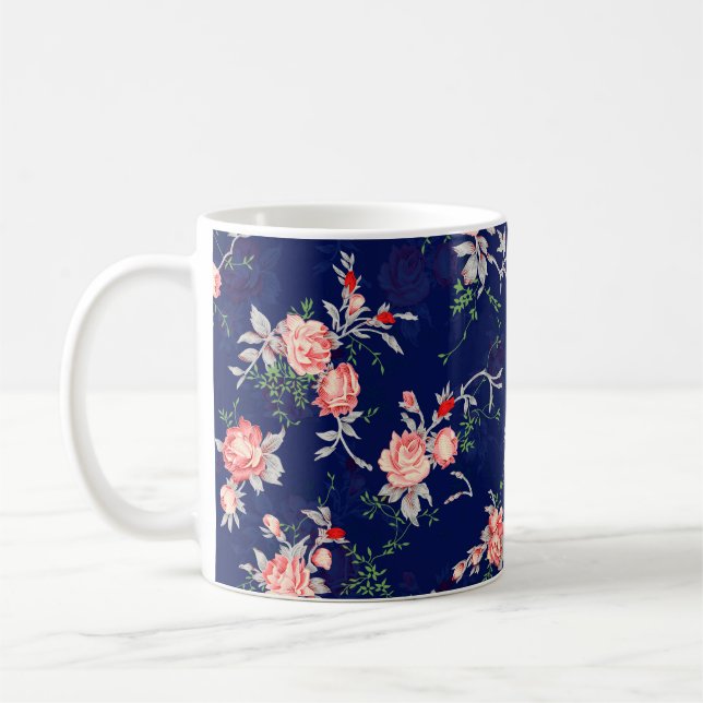 Nahtlose Blütendesignblume, abstrakt, blumenreich, Kaffeetasse (Links)