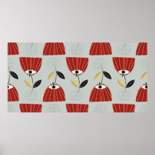 Nahtlose Blütenmuster mit weißlich roten Blume Poster