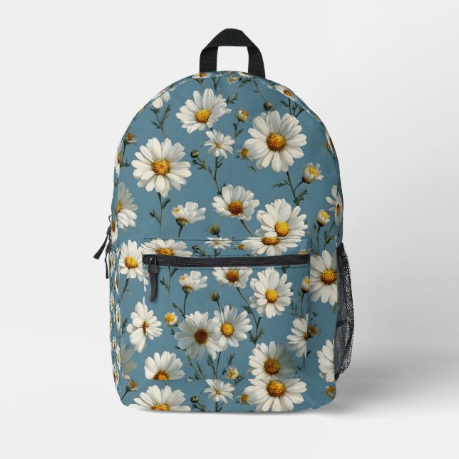 Nahtlose Daisy-Blume-Muster auf blau Bedruckter Rucksack (Vorderseite)