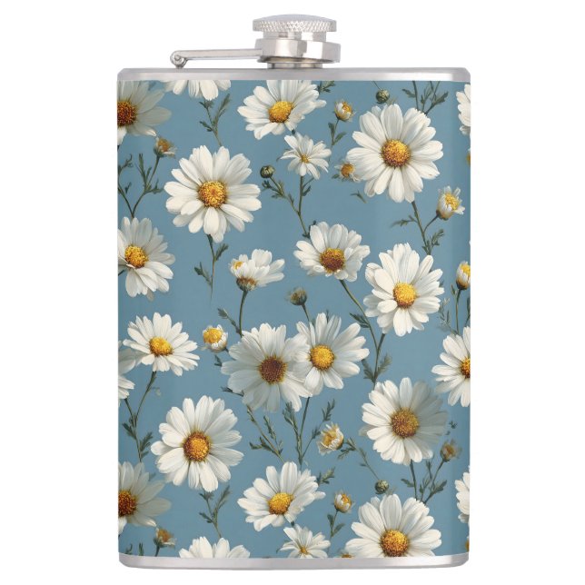 Nahtlose Daisy-Blume-Muster auf blau Flachmann (Vorderseite)