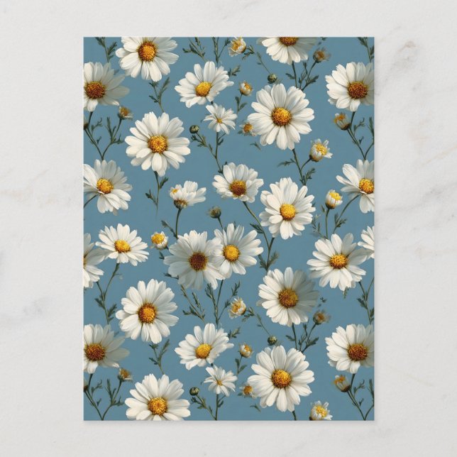 Nahtlose Daisy-Blume-Muster auf blau Postkarte (Vorderseite)