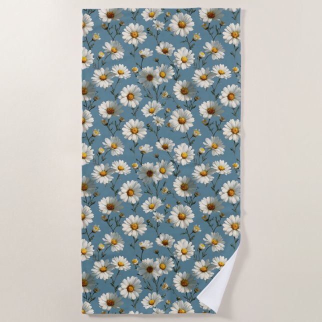 Nahtlose Daisy-Blume-Muster auf blau Strandtuch (Vorderseite)