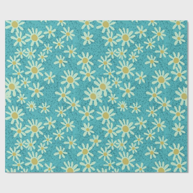 Nahtlose Daisy-Blume-Muster auf Türkis Geschenkpapier (Flach)