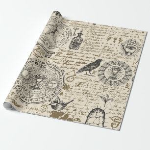  Nahtlose Darstellung eines Alchimie-Themas in Vin Geschenkpapier