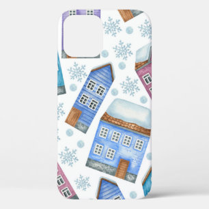 Nahtlose Darstellung von Winterhäusern und Schnee Case-Mate iPhone Hülle