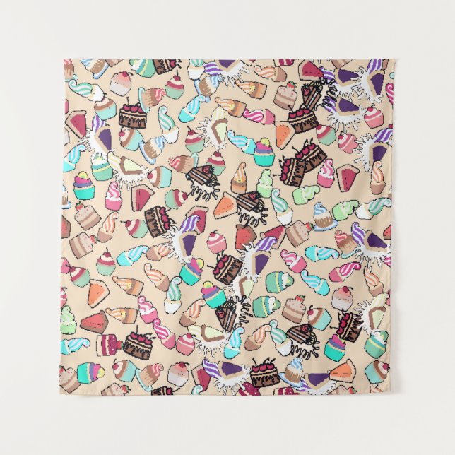 Nahtlose doodle Tortenmuster. Handgezob Wandteppich (Vorderseite)