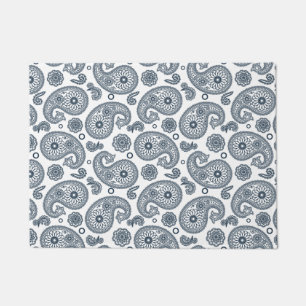 Nahtlose dunkelblaue Paisley-Muster in Weiß Fußmatte