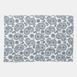 Nahtlose dunkelblaue Paisley-Muster in Weiß Geschirrtuch