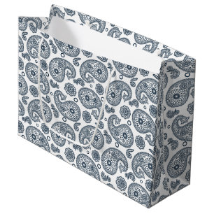 Nahtlose dunkelblaue Paisley-Muster in Weiß Große Geschenktüte
