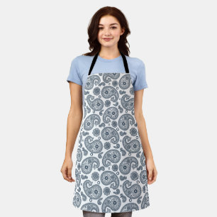 Nahtlose dunkelblaue Paisley-Muster in Weiß Schürze