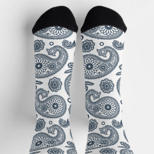 Nahtlose dunkelblaue Paisley-Muster in Weiß Socken