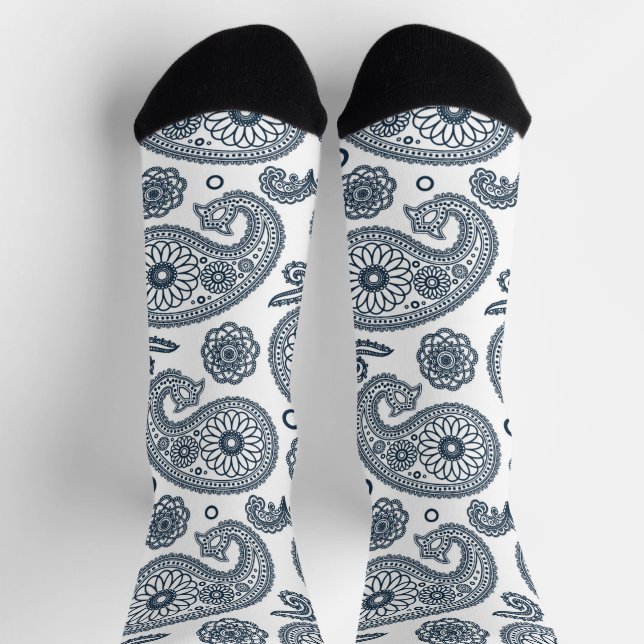 Nahtlose dunkelblaue Paisley-Muster in Weiß Socken (Oben)