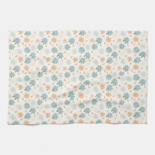 Nahtlose dunkle Blume in Blau, Orange und Gelb Geschirrtuch