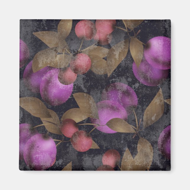 Nahtlose dunkle Pflaumenfrüchte lila Beeren Kirsch Magnet (Vorne)