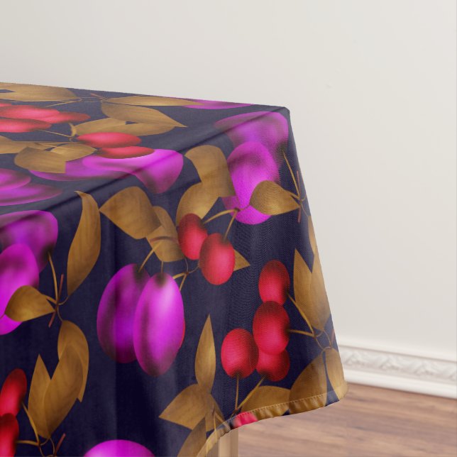 Nahtlose dunkle Pflaumenfrüchte lila Beeren Kirsch Tischdecke (Beispiel)