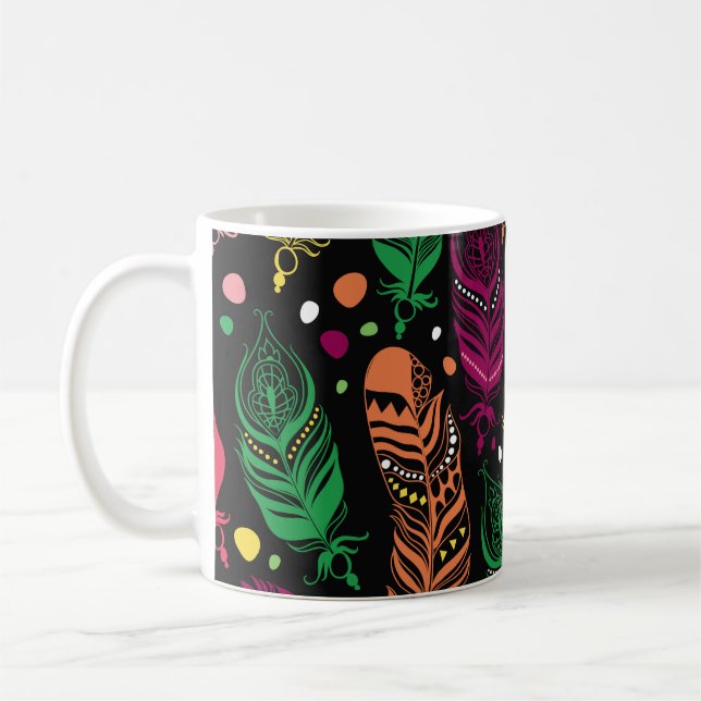 Nahtlose ethnische Federn, lebendiges Muster. Kaffeetasse (Links)